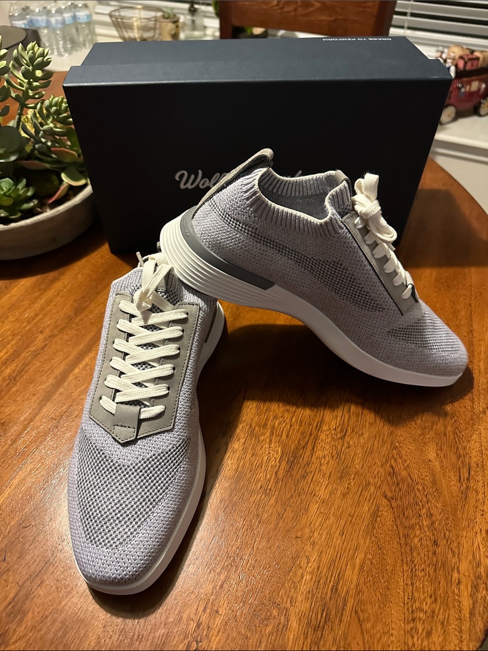 Wolf & Shepherd Men’s Knit Lace-Up Trainer Sneakers - Light Gray - Size 8